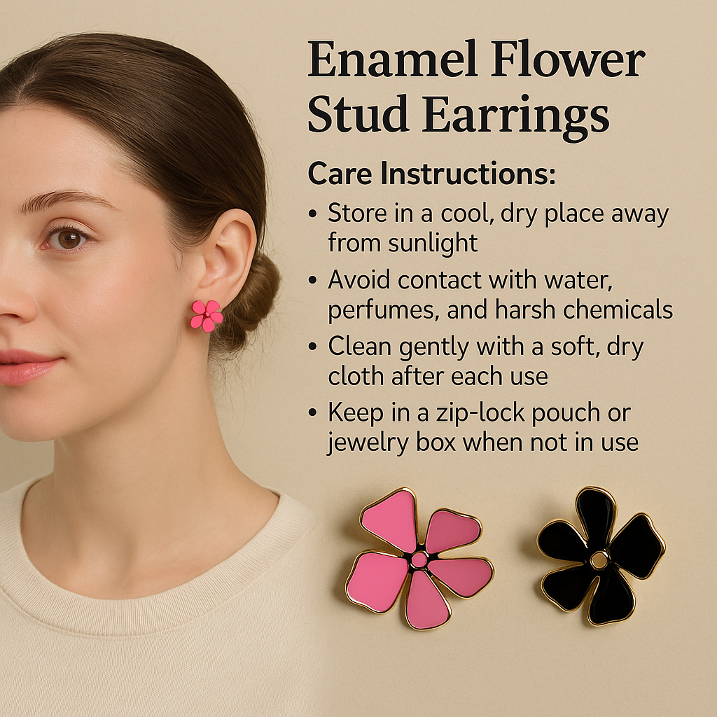 Enamel Flower Stud Women Earrings – Pink & Brown | Gajananda Fashion