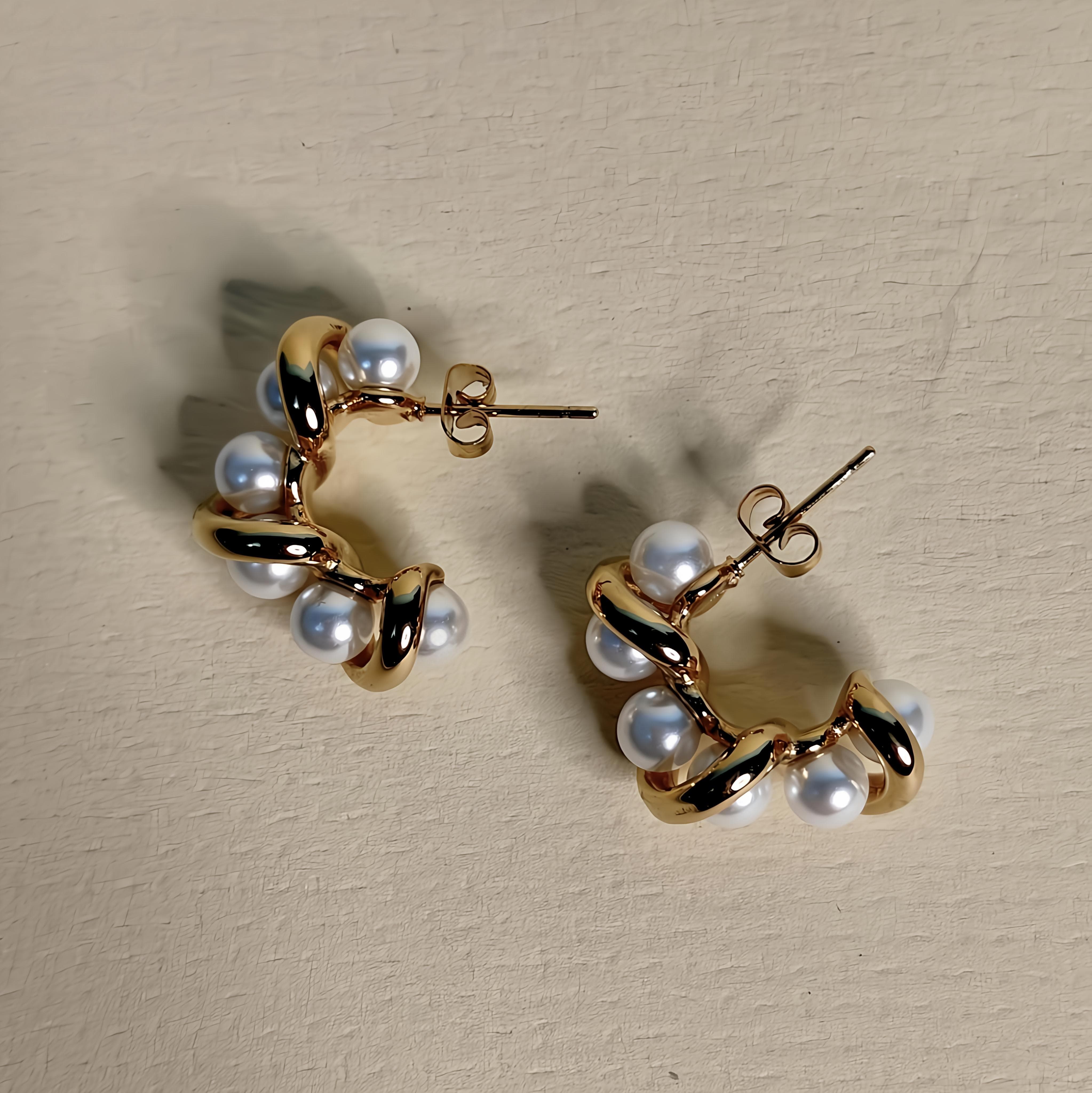 Elegant Pearl Twist Hoop Earrings – Anti-Tarnish | Gajananda Fashion