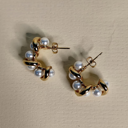 Elegant Pearl Twist Hoop Earrings – Anti-Tarnish | Gajananda Fashion