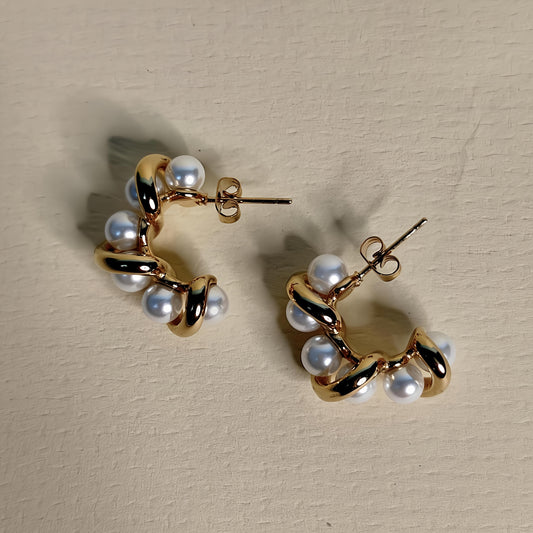 Elegant Pearl Twist Hoop Earrings – Anti-Tarnish | Gajananda Fashion