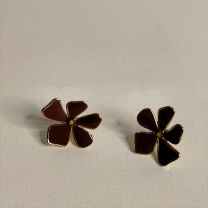 Enamel Flower Stud Women Earrings – Pink & Brown | Gajananda Fashion