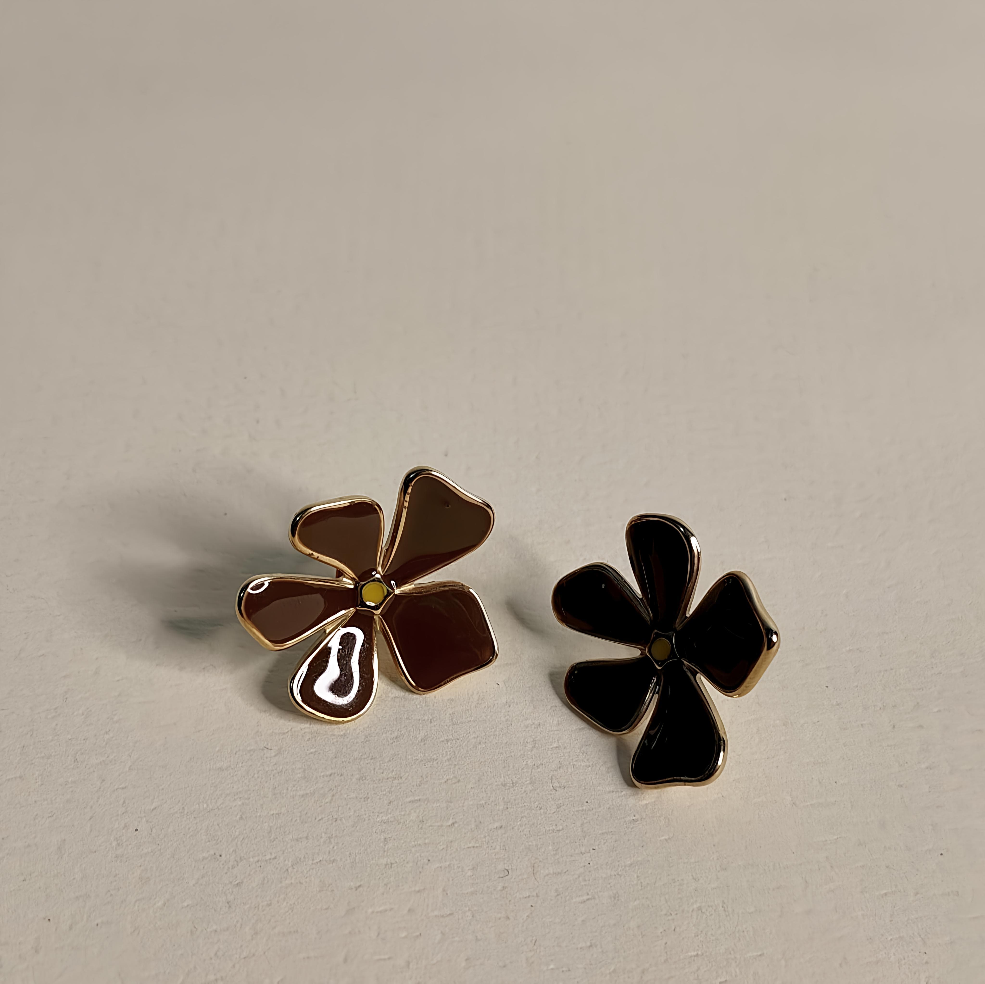 Enamel Flower Stud Women Earrings – Pink & Brown | Gajananda Fashion
