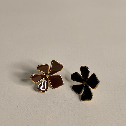 Enamel Flower Stud Women Earrings – Pink & Brown | Gajananda Fashion