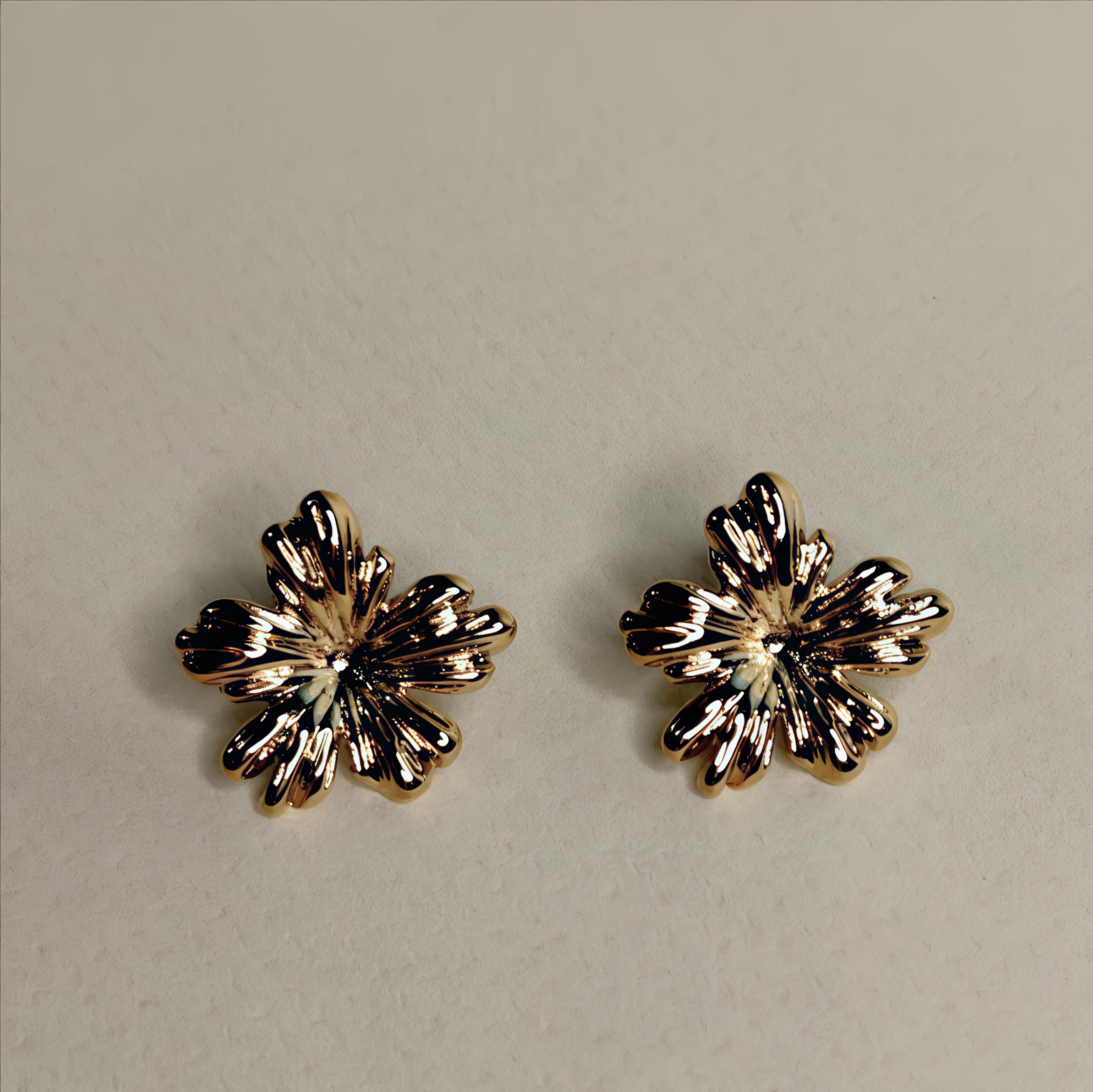 18K Gold Plated Flower Stud Earrings – Anti-Tarnish Design | Gajananda Fashion